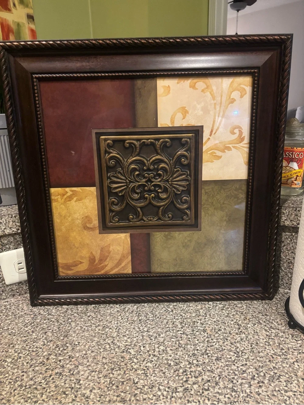 Decorative Wall Art Panel with Bronze Medallion - Brown/Gold